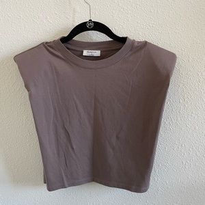 Taupe Crop T-Shirt with Shoulder Pad